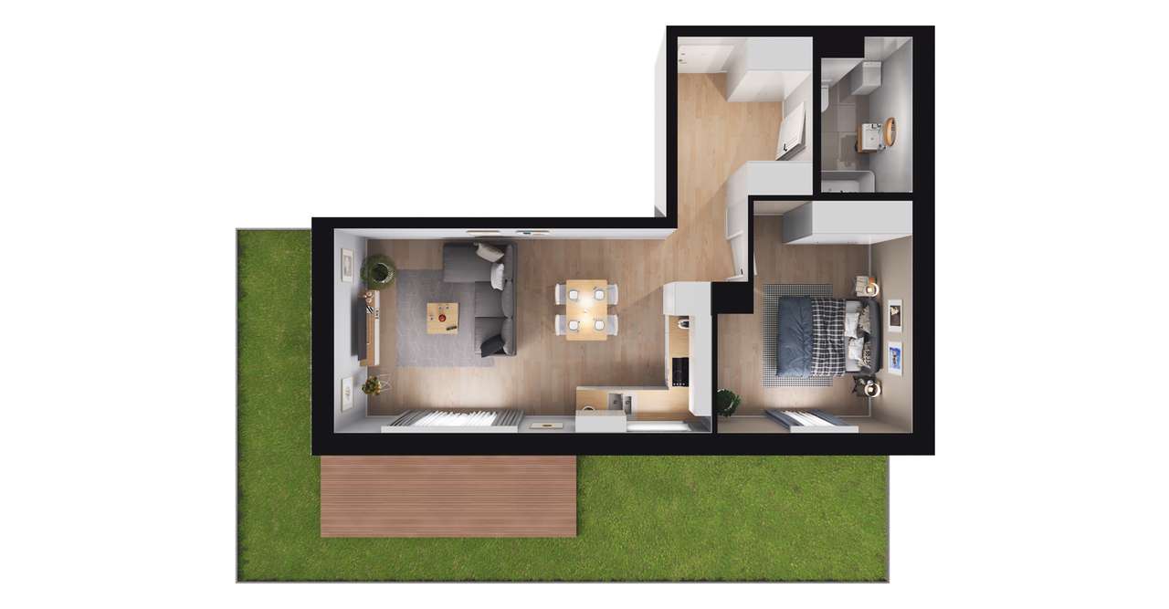 2-pokojowe mieszkanie 49m2 + ogródek - Pełny obrazek: 2/8