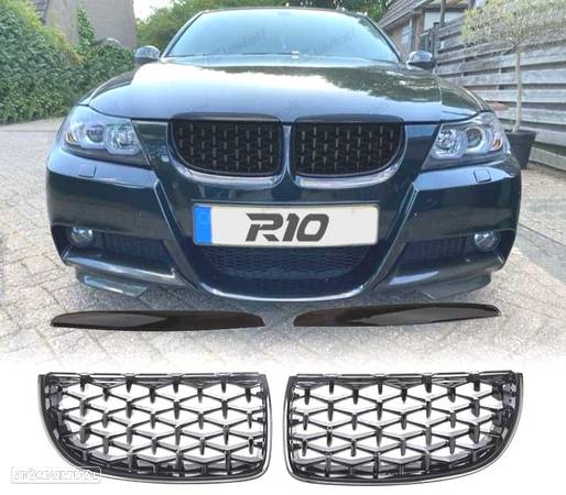 GRELHAS FRONTAIS PARA BMW E90 E91 05-08 DIAMANTE PRETO - BLACK DIAMOND - 1