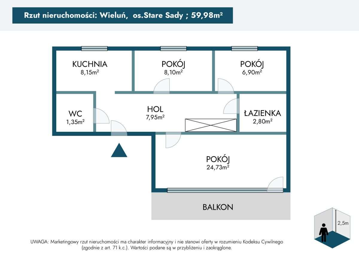 Przestronne 3 pokoje z balkonem – Wieluń - Pełny obrazek: 3/14