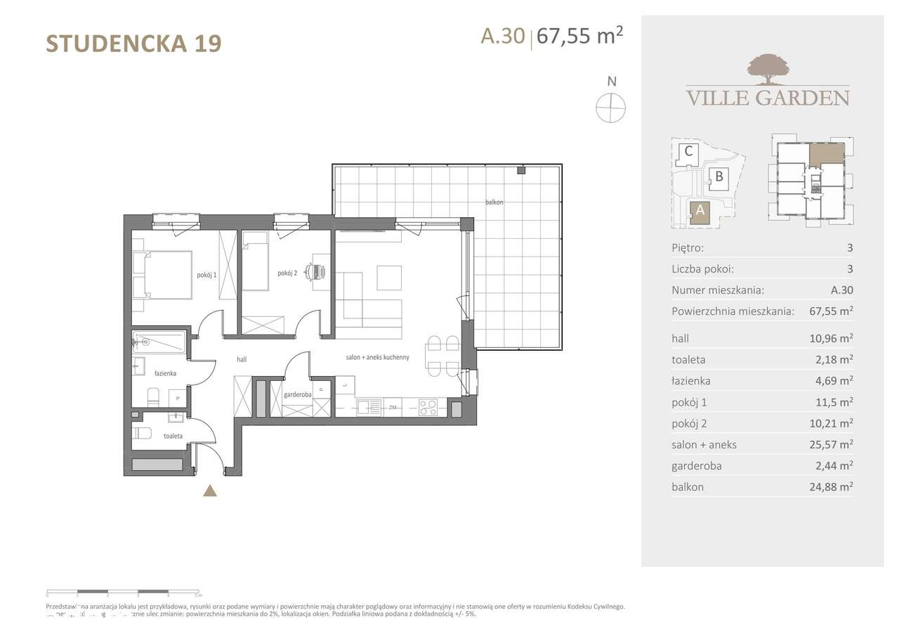 Ville Garden | mieszkanie 3-pok. | A.30 - Pełny obrazek: 3/10