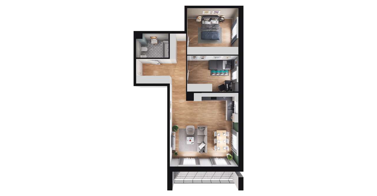 3-pokojowe mieszkanie 69m2 + loggia - Pełny obrazek: 2/7