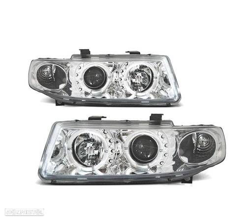 FARÓIS ANGEL EYES PARA SEAT TOLEDO LEON 99-05 FUNDO CROMADO - 1