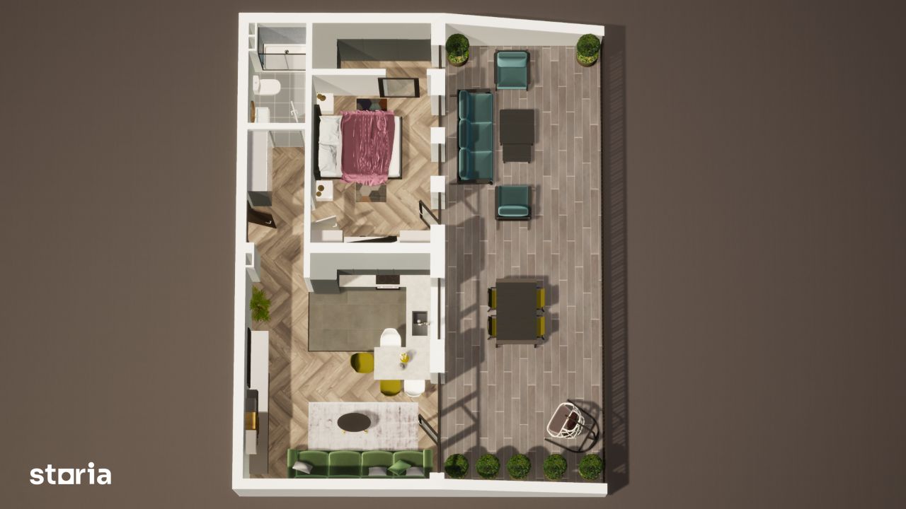Apartament cu 2 camere + terasa 45 mp, zona Parc Poligon, Floresti