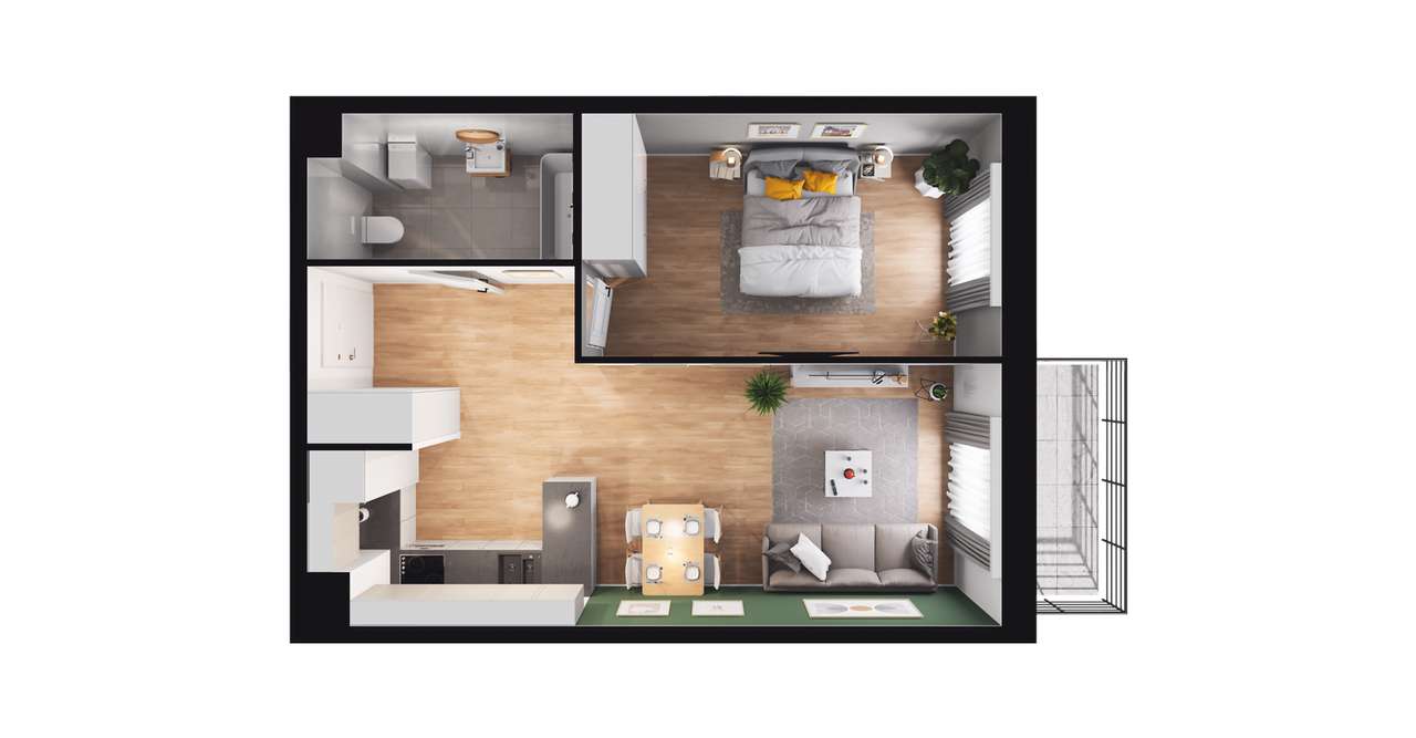 2-pokojowe mieszkanie 44m2 + balkon Bez Prowizji - Pełny obrazek: 2/7