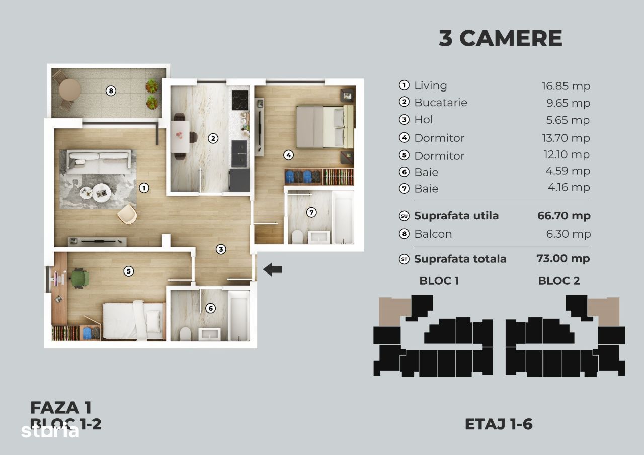 Apartament 3 camere, bloc nou, metrou Berceni