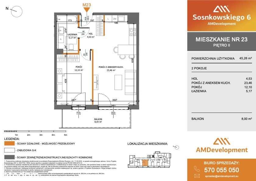 M23 Mieszkanie 2 pokojowe z balkonem 45,26 - Pełny obrazek: 3/18