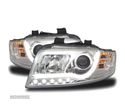 FARÓIS COM LUZ DIURNA LED TFL PARA AUDI A4 B6 00-04 FUNDO CROMADO - 1