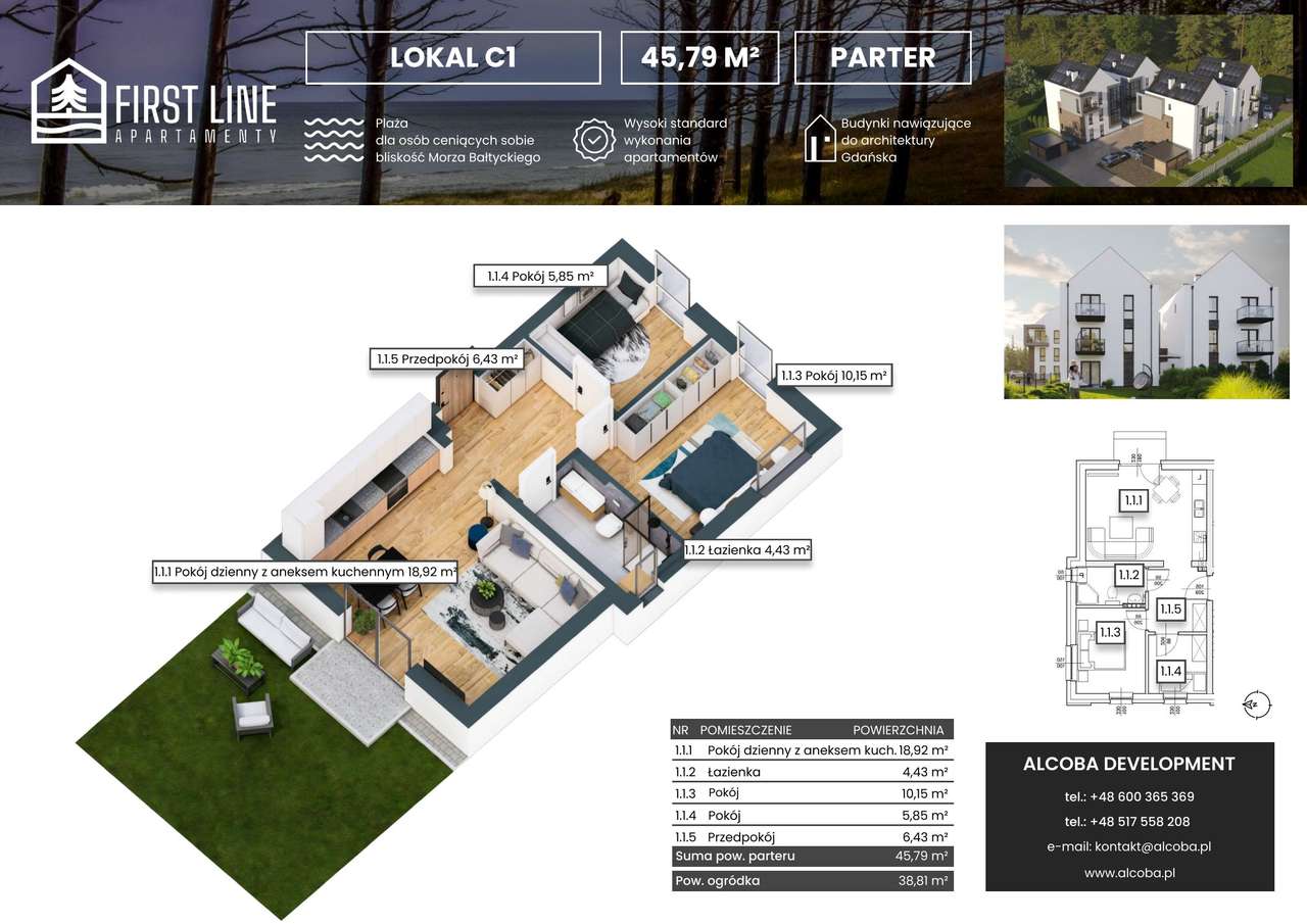 First Line Apartamenty | mieszkanie 3-pok. | C1 - Pełny obrazek: 2/7