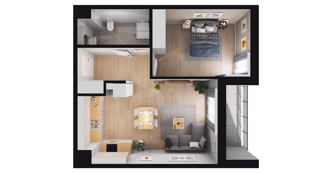 2-pokojowe mieszkanie 48m2 + loggia - Pełny obrazek: 2/8