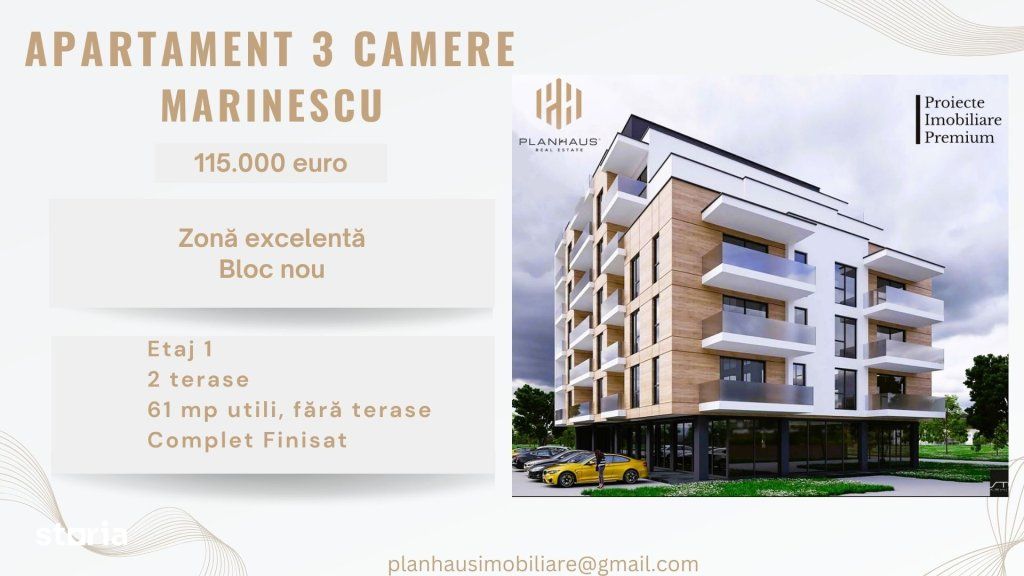 Apartament nou, 3 camere, finisat, Marinescu!