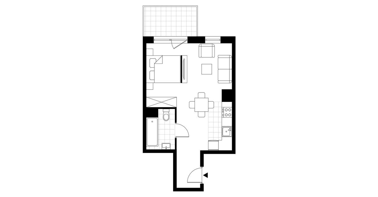 1-pokojowe mieszkanie 32m2 + balkon - Pełny obrazek: 3/8