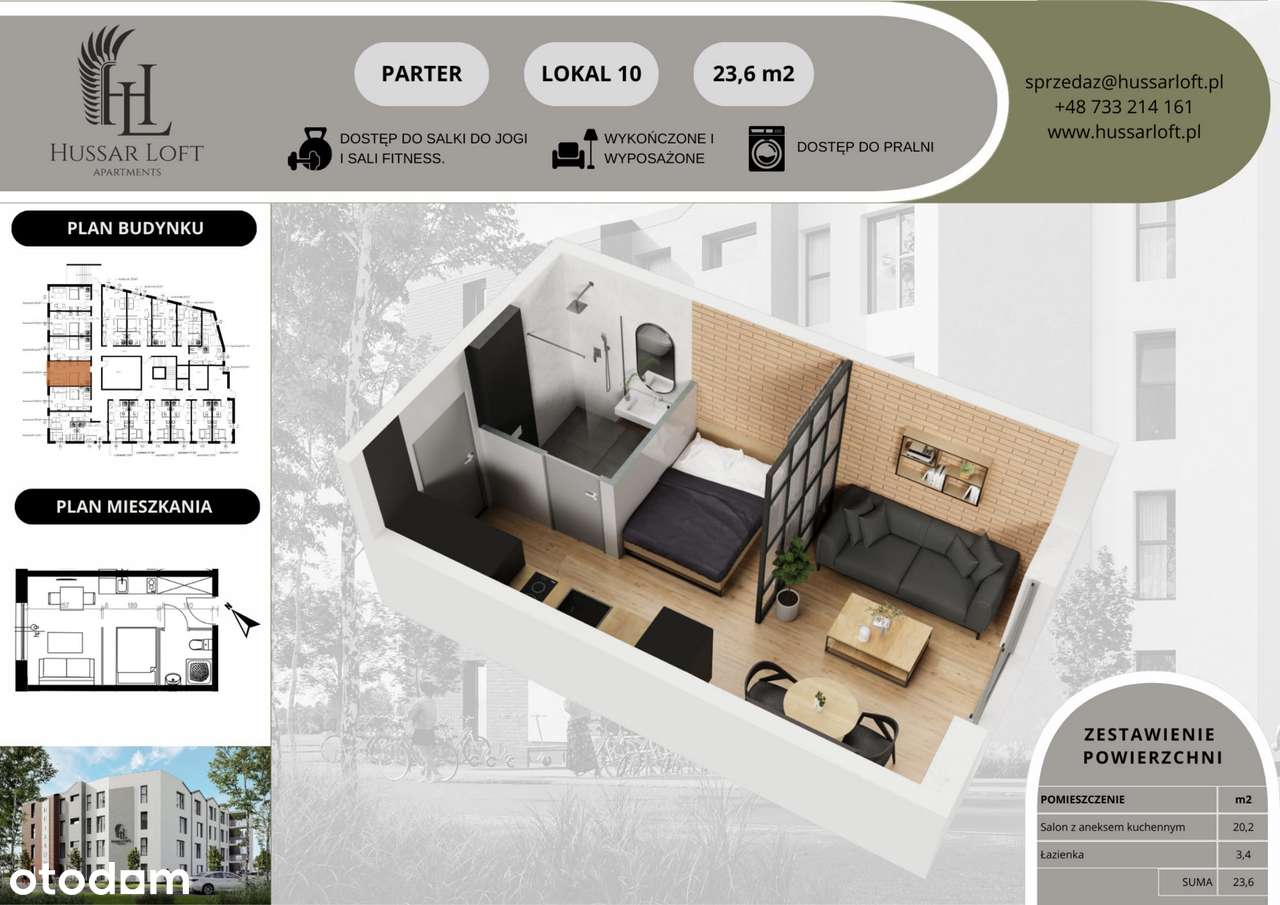 1-pokojowe mieszkanie 23m2 Bez Pośredników - Pełny obrazek: 2/5