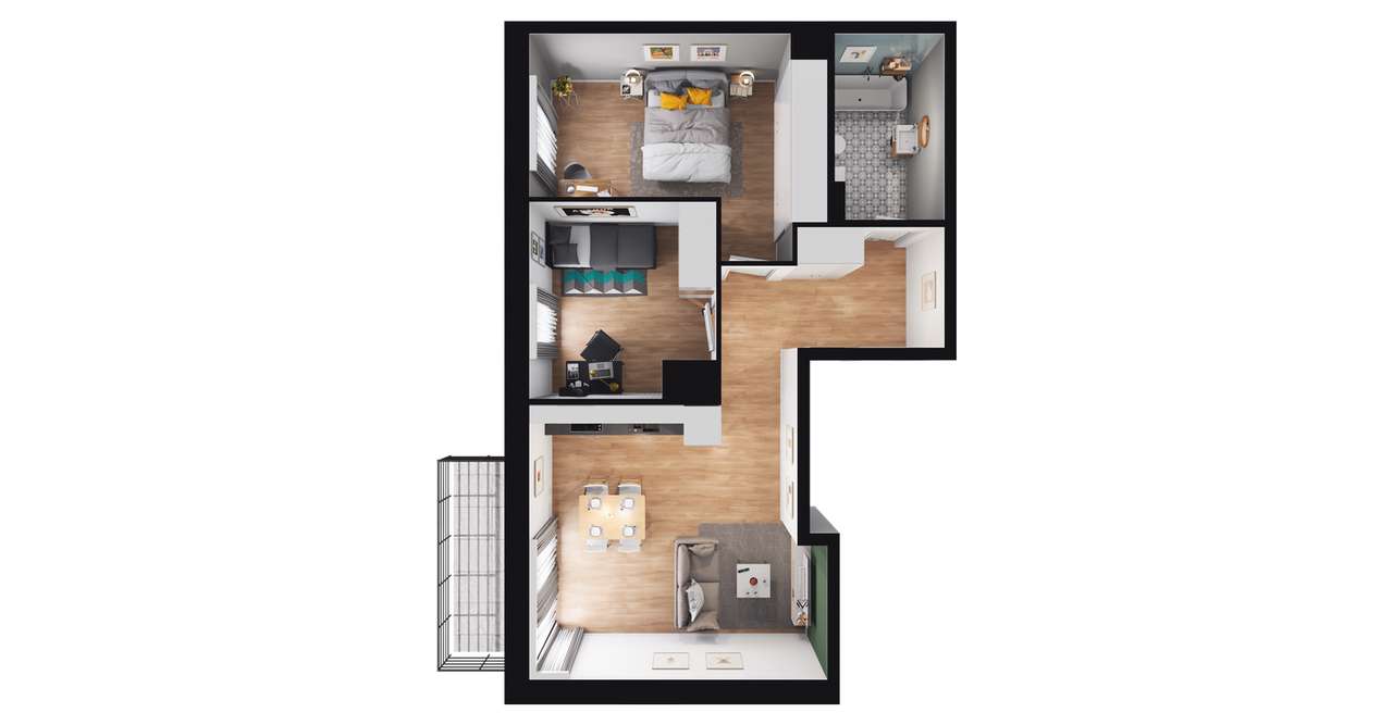 3-pokojowe mieszkanie 53m2 + balkon - Pełny obrazek: 2/8