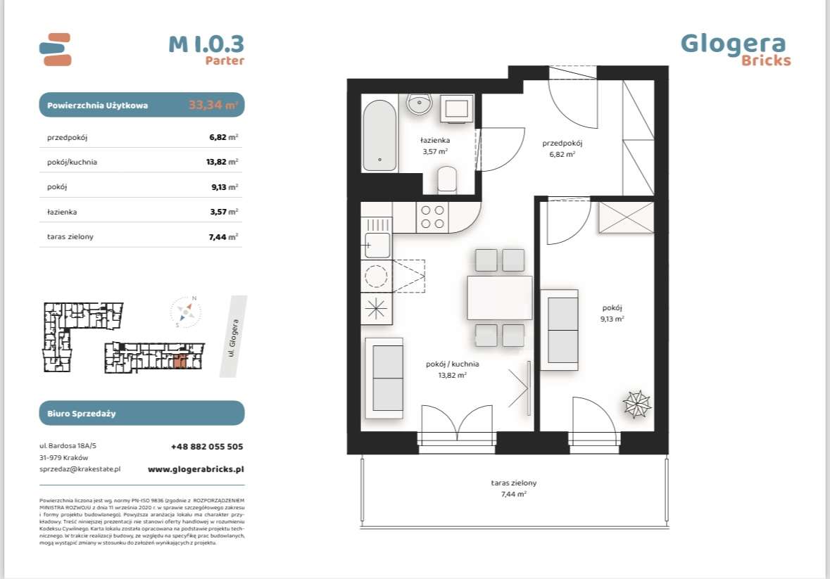 Dwupokojowe mieszkanie - Inwestycja Glogera Bricks 30/70 - Pełny obrazek: 2/2