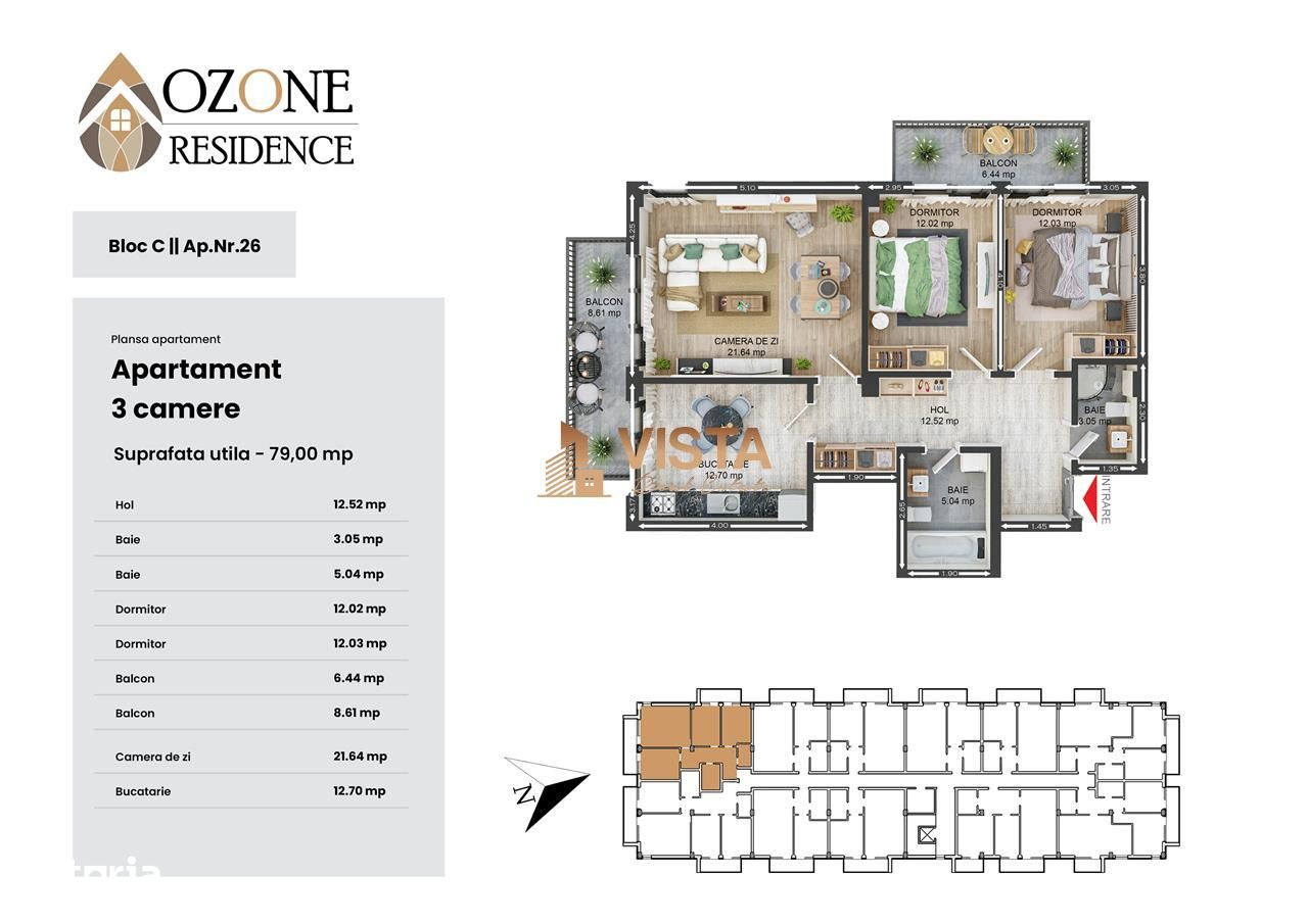 Ozone Residence, Apartament 3 camere-79 mp utili, Zona Coresi-Tractoru