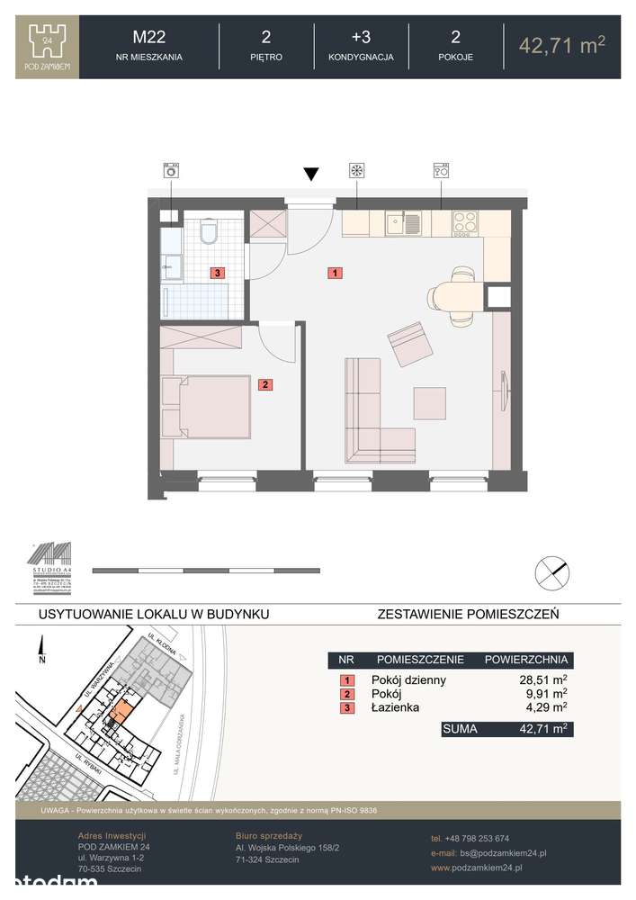 2-pokojowe mieszkanie 42m2 Bez Prowizji - Pełny obrazek: 2/7