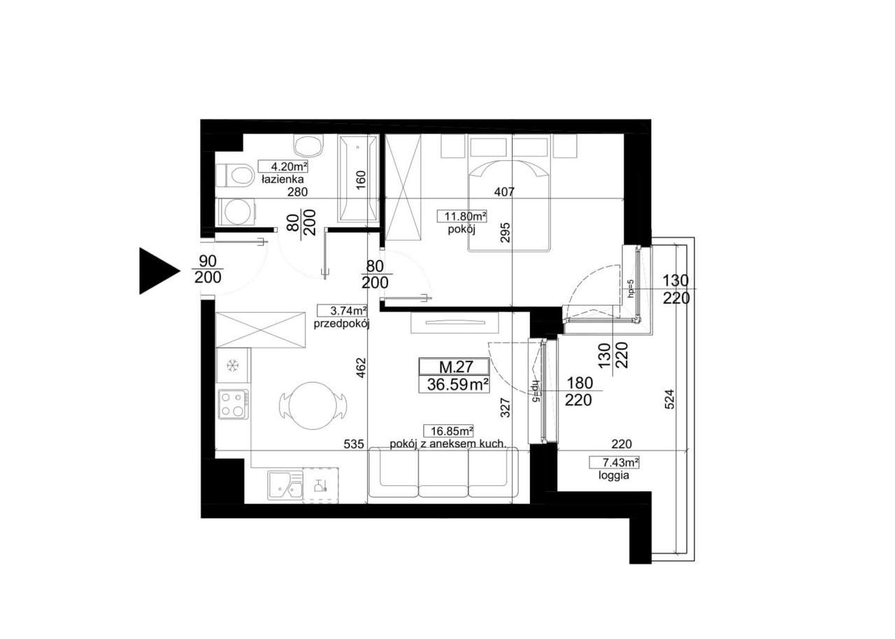 2-pokojowe mieszkanie 36m2 + loggia Bez Prowizji - Pełny obrazek: 2/5