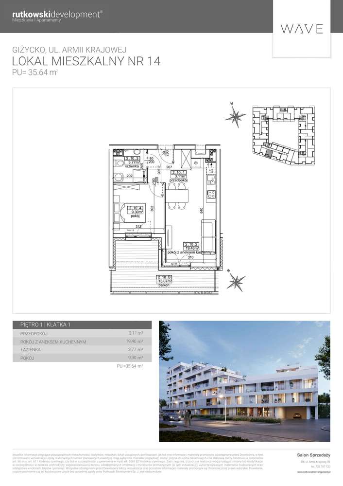 2-pokojowe mieszkanie 35m2 + balkon Bezpośrednio - Pełny obrazek: 2/7