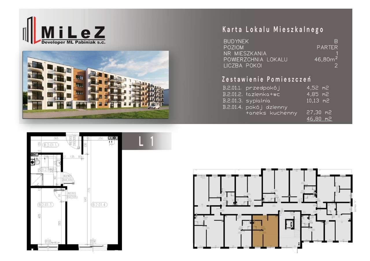 Mieszkanie 2 pokoje o pow. 46,8 m2 - Pełny obrazek: 1/6
