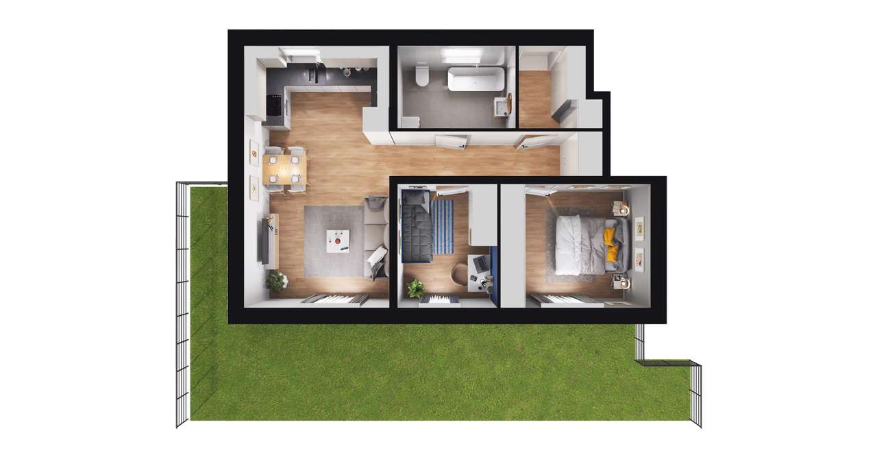 3-pokojowe mieszkanie 54m2 + ogródek - Pełny obrazek: 3/9