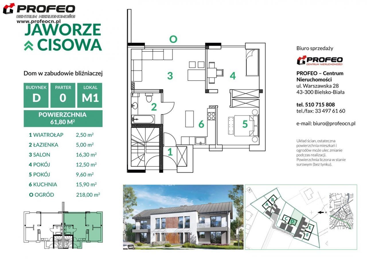 Mieszkanie, 61,80 m², Jaworze