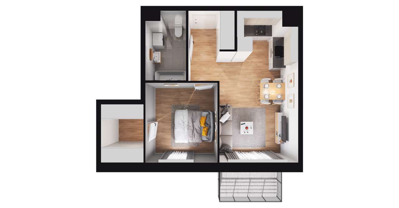 2-pokojowe mieszkanie 40m2 + balkon - Pełny obrazek: 2/8