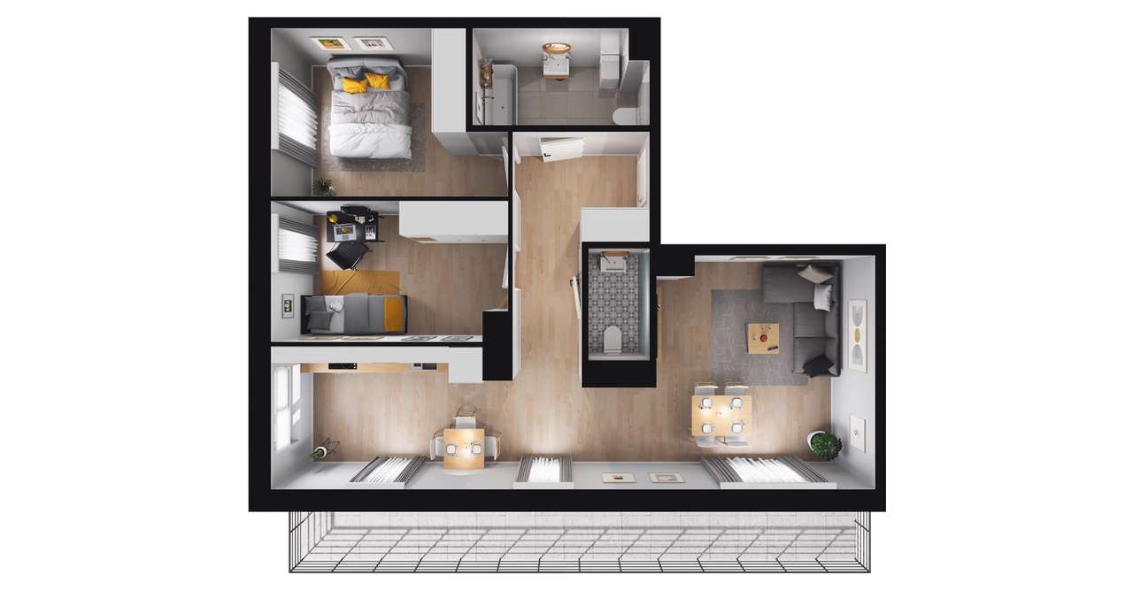 3-pokojowe mieszkanie 67m2 + taras Bezpośrednio - Pełny obrazek: 2/8