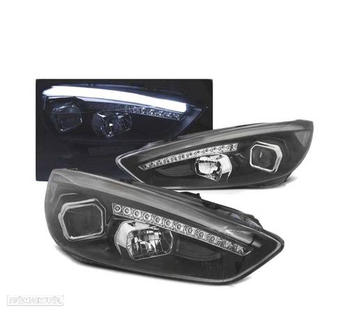 FARÓIS LED TRU DRL PARA FORD FOCUS MK3 15-18 BLACK PRETO - 1