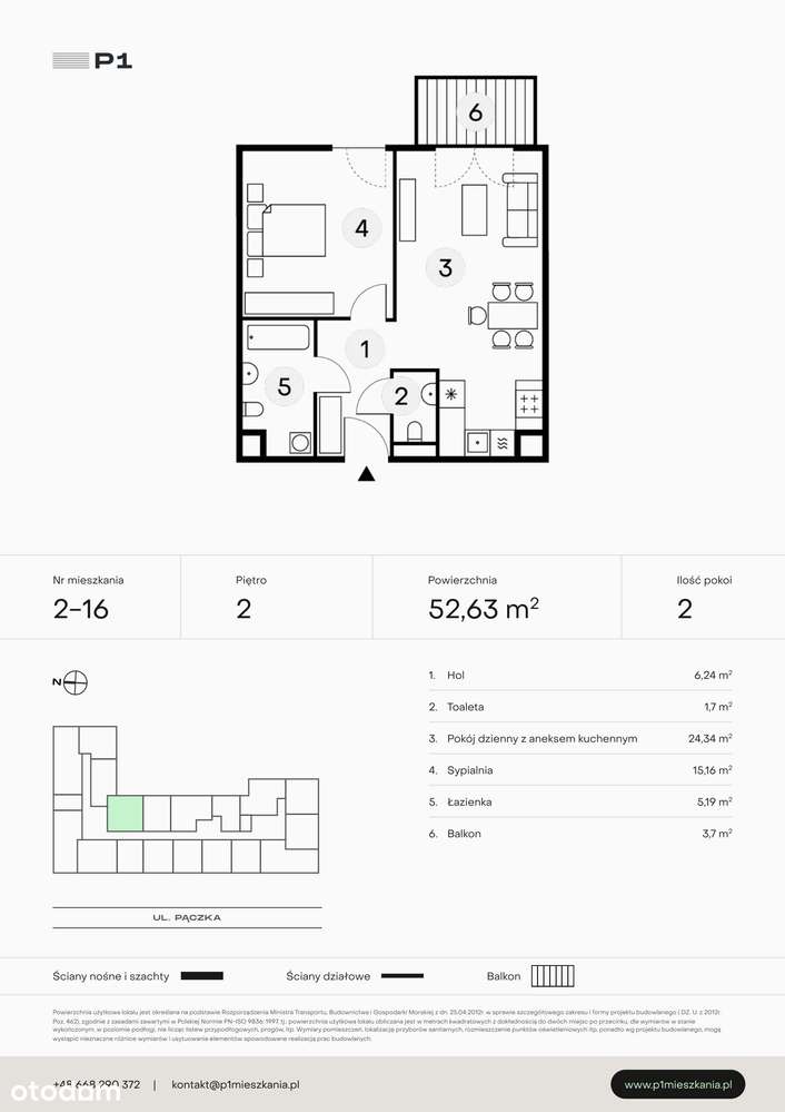 P1 Mieszkania  | mieszkanie 2-pok. | 2_16 - Pełny obrazek: 2/7