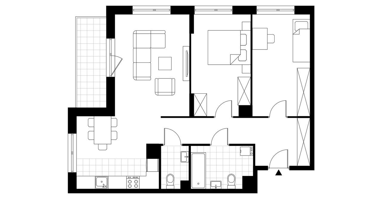 3-pokojowe mieszkanie 73m2 + loggia Bezpośrednio - Pełny obrazek: 2/7