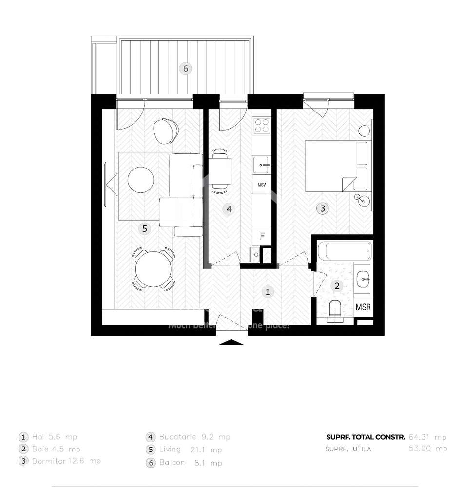 Ap. cu 2 camere, etaj intermediar, 53 mp utili| zona Lacul lui Binder - Imagine principală: 4/10