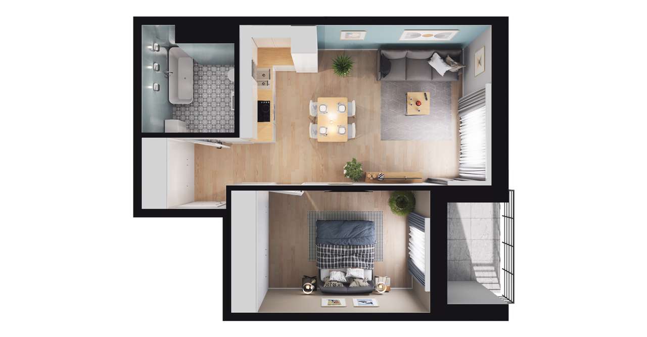 2-pokojowe mieszkanie 42m2 + balkon - Pełny obrazek: 2/8