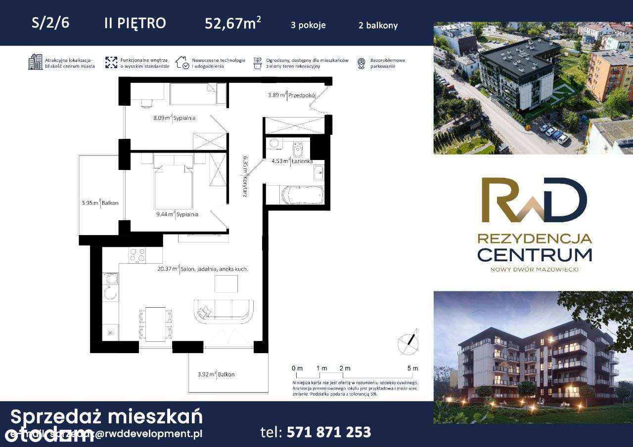 Rezydencja Centrum - ścisłe centrum Nowego Dworu Mazowieckiego - 3 pok - Pełny obrazek: 2/6
