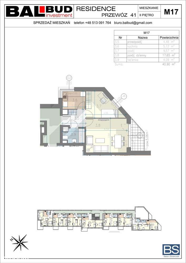 Przewóz 41, nowe 40,90m3 2 pok. oddzielna kuchnia, balkon - Pełny obrazek: 2/9