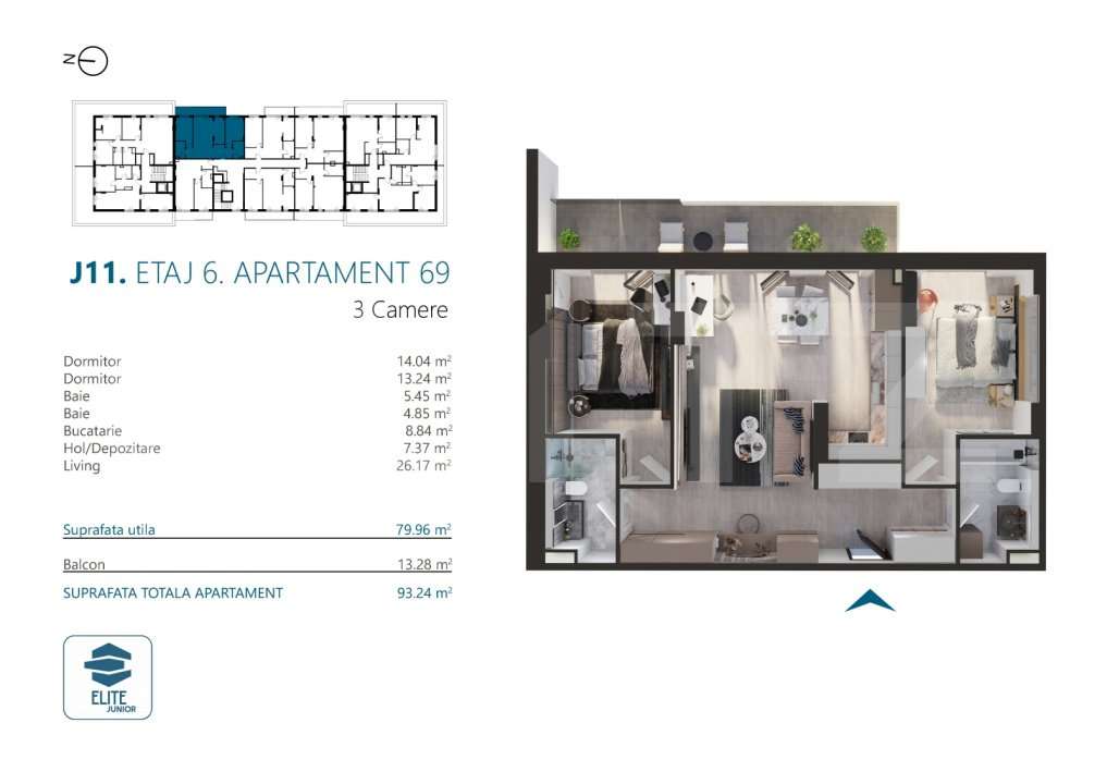 Apartament 3 camere, 80 mp, Ansamblu Rezidential, zona RIVUS - Imagine principală: 2/13