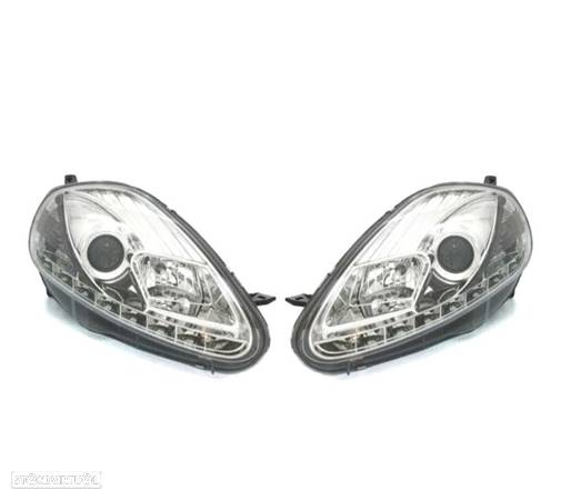 FARÓIS FRONTAIS LUZ DIURNA REAL DAY LIGHT PARA FIAT GRANDE PUNTO FUNDO CROMADO - 1