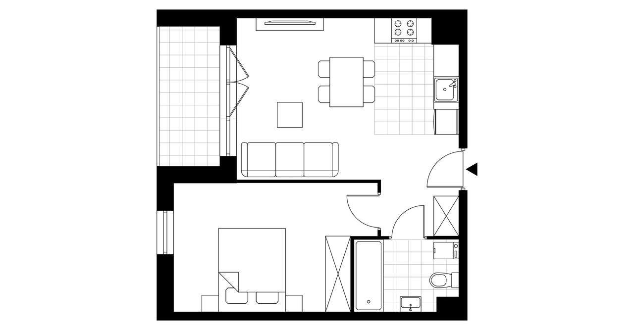 2-pokojowe mieszkanie 40m2 + loggia Bezpośrednio - Pełny obrazek: 3/8