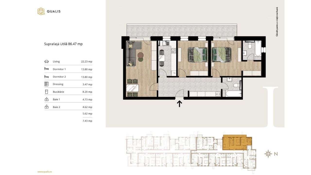 Qualis I: Apartament 3 camere, 86.47 mp, parcare inclusa-0