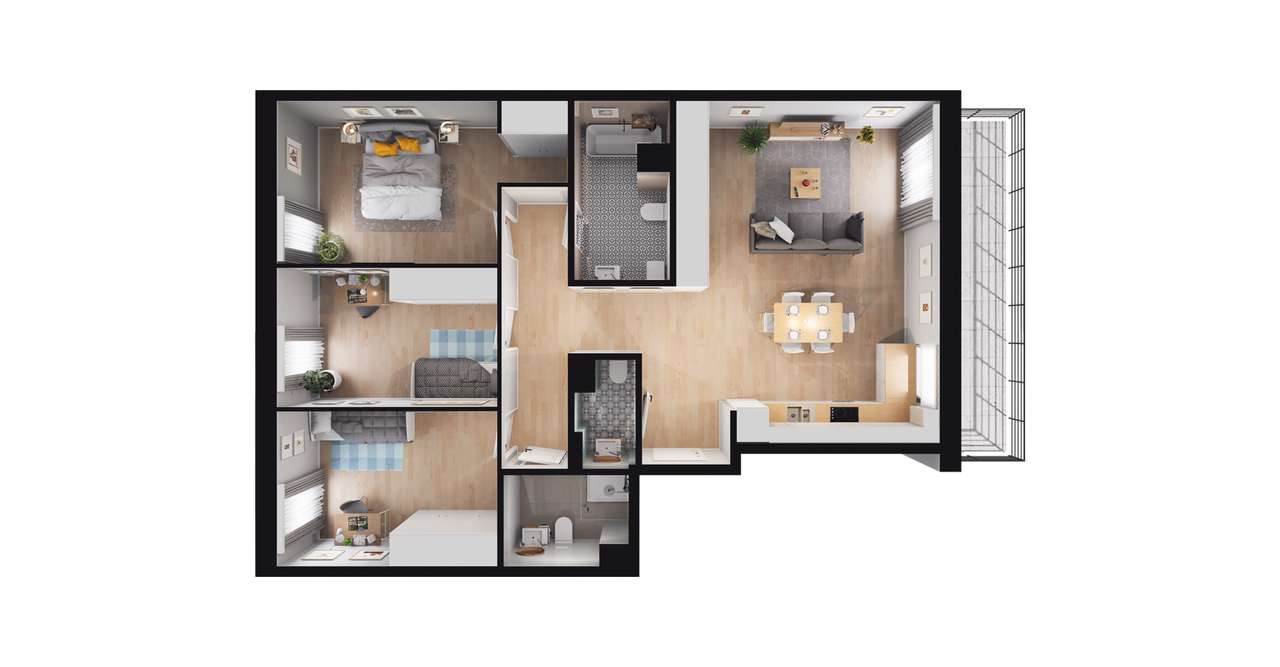 4-pokojowe mieszkanie 86m2 + balkon - Pełny obrazek: 3/9