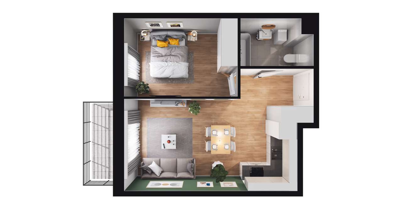 2-pokojowe mieszkanie 38m2 + balkon - Pełny obrazek: 2/8