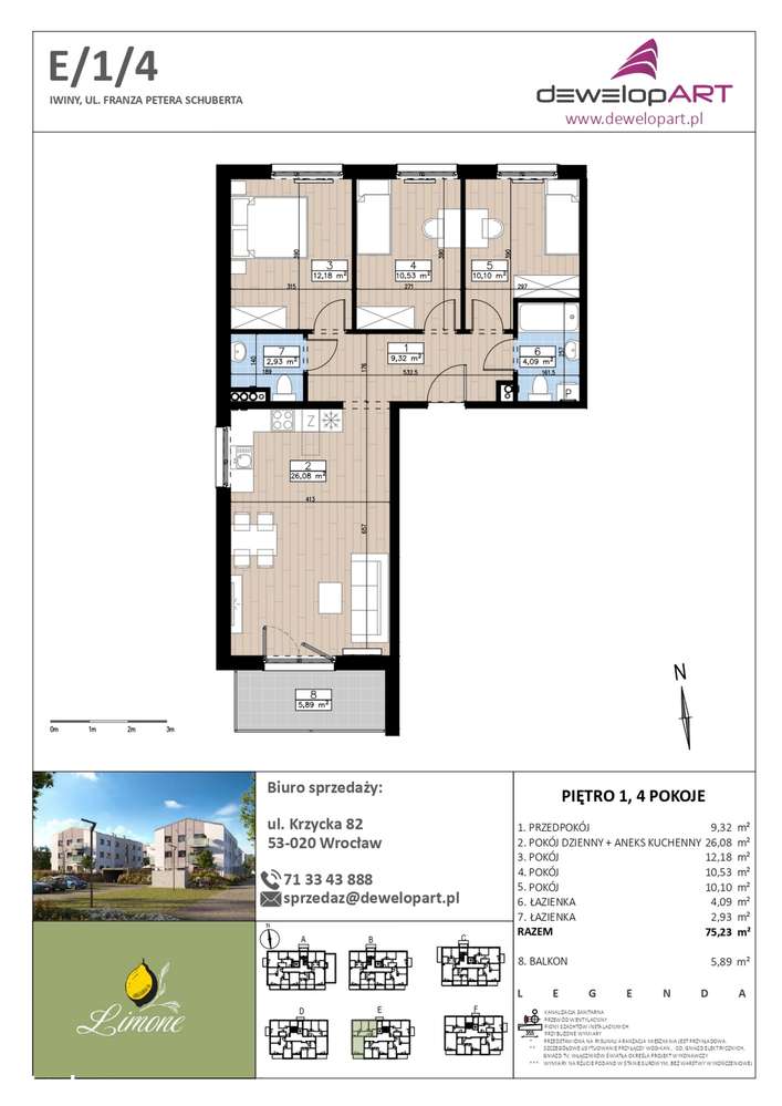 4-pokojowe mieszkanie 75m2 + balkon - Pełny obrazek: 2/7