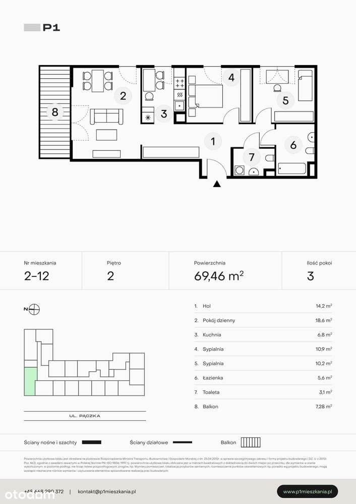 P1 Mieszkania  | mieszkanie 3-pok. | 2_12 - Pełny obrazek: 2/7