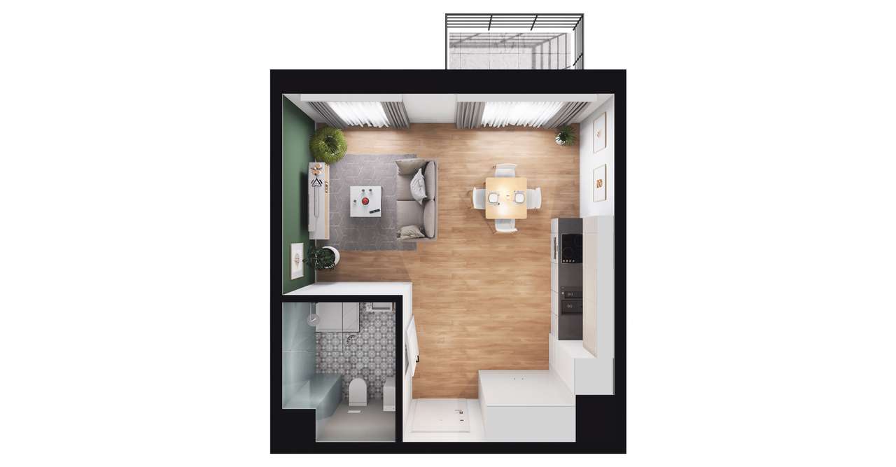 1-pokojowe mieszkanie 29m2 + balkon - Pełny obrazek: 2/8