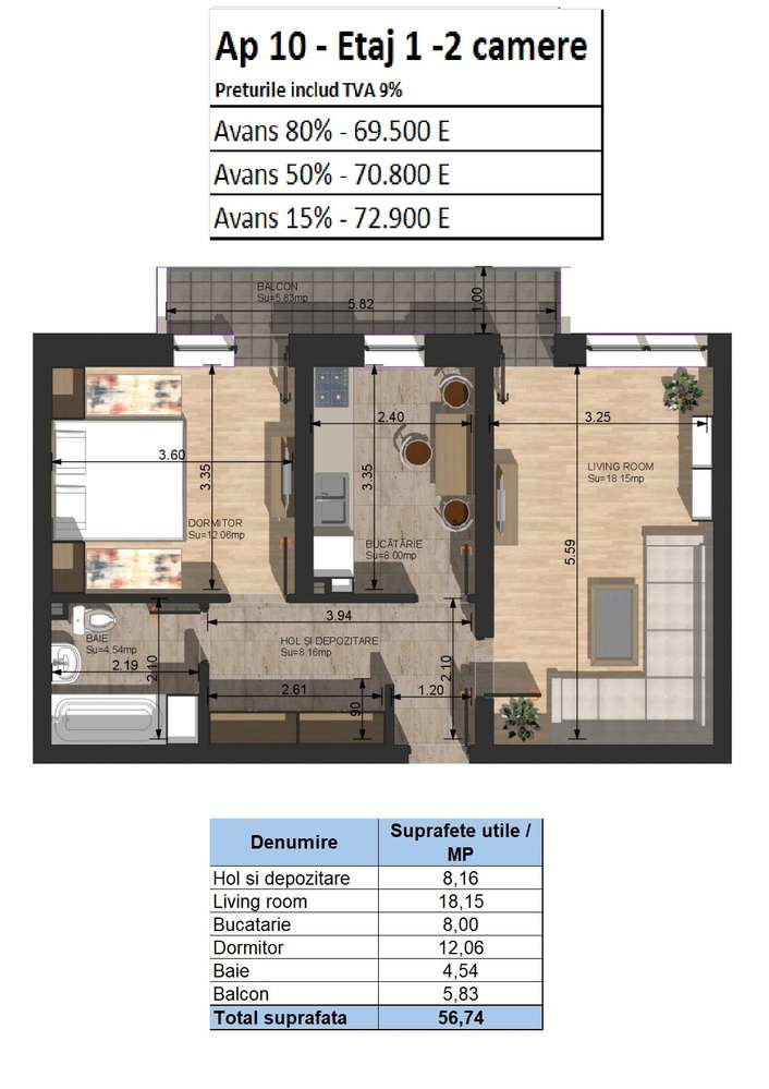 Ultimele 2 Apartament 2 camare Dezvolator Campulung Arges Bloc Nou-9