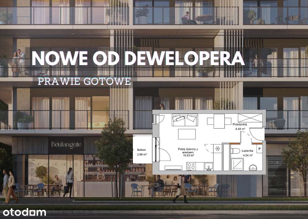 Mieszkanie, 1 pok. – PRAWIE GOTOWE / Nowe od dewelopera / Rynek 1,2 km / Prowizja 0%