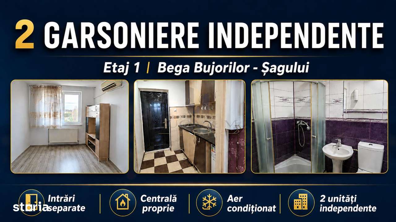 Investitie sigura , 2 garsoniere independente ,Etaj 1  langa Bega Bujo