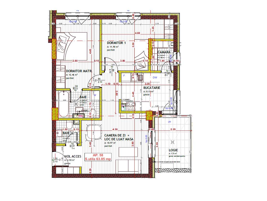 Comision 0% Apartament 3 cam, 63.85 mp + balcon 7.75 mp - Imagine principală: 2/2