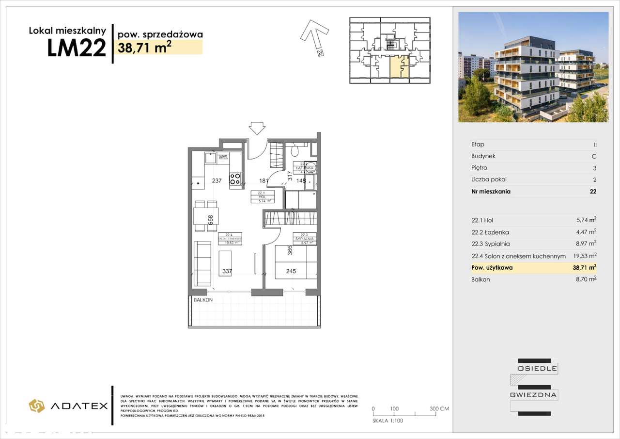 Osiedle Gwiezdna | mieszkanie 2 pokoje | INWESTYCYJNE | C22 - Pełny obrazek: 2/13