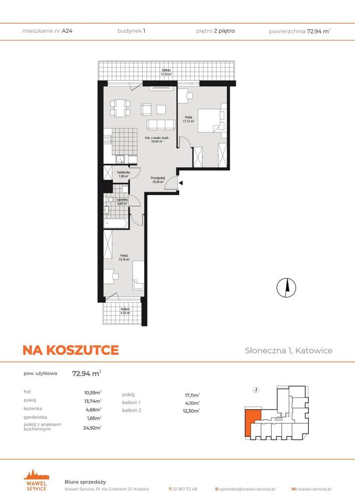 3-pokojowe mieszkanie 72m2 + 2 balkony - Pełny obrazek: 2/9