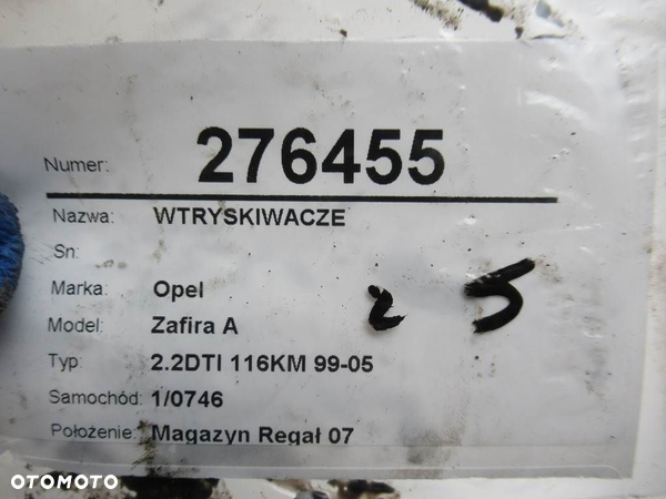 WTRYSKIWACZE OPEL ZAFIRA A nadwozie wielkoprzestrzenne (MPV) (T98) 1999 - 2005 2.2 DTI 16V (F75) 92 - 9